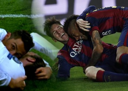 Cristiano Bale Messi Neymar celebrando gol Champions